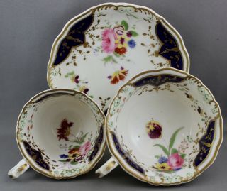 Vintage Unmarked Teacup/coffee Cup & Saucer - Gold/navy Blue/flowers M 212