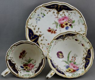 Vintage Unmarked Teacup/coffee Cup & Saucer - Gold/navy Blue/flowers M 213