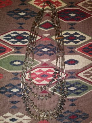 Vtg Native American Multi - Strand Hammered Saucer Bead Sterling Silver Necklace