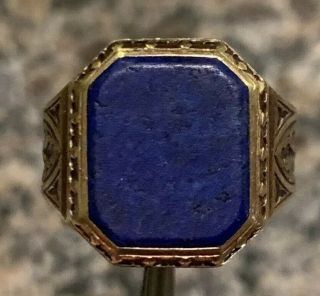 Art Deco 14k Gold Men’s Lapis Lazuli Ring 9.  7 Grams Sz 8