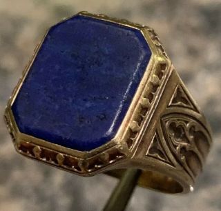 Art Deco 14k Gold Men’s Lapis Lazuli Ring 9.  7 Grams Sz 8 2