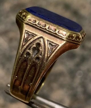 Art Deco 14k Gold Men’s Lapis Lazuli Ring 9.  7 Grams Sz 8 3