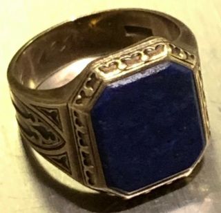 Art Deco 14k Gold Men’s Lapis Lazuli Ring 9.  7 Grams Sz 8 5