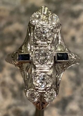 Art Deco 18k Gold & Diamond Filigree Dinner Ring 3.  7 Grams Sz 6.  5