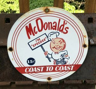 Vintage Mcdonalds Porcelain Enamel Sign 11 3/4 Restaurant Fast Food Speedee Rare