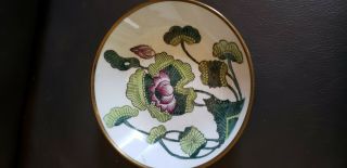 Vtg Chinese Cloisonne Porcelain Dish Water Lily Lilly Over Brass 6 "