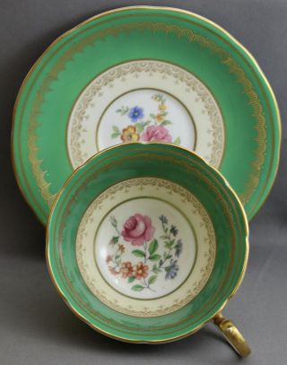 Aynsley Teacup & Saucer - Green/gold/flowers M266
