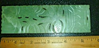 Piece Of Antique Chinese Carved Green Jade Palm Leaves 5.  5 " By 1.  75 "