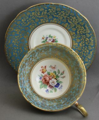 Aynsley Teacup & Saucer - Touquoise/gold/flowers L 705