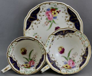 Vintage Unmarked Teacup/coffee Cup & Saucer - Gold/navy Blue/flowers M 211