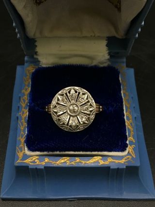Antique Art Deco Flower Motif 14k Gold And Platinum Ring Size 7.  75 (250053)