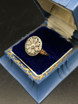 Antique Art Deco Flower Motif 14K Gold And Platinum Ring Size 7.  75 (250053) 3