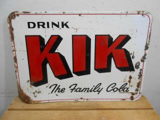 Vintage Kik Family Cola 27 " X 19 " Soda Pop Embossed Tin Sign Rare