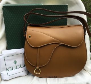 Authentic Gucci Vintage Saddle Leather Bag With Dust Bag And Box