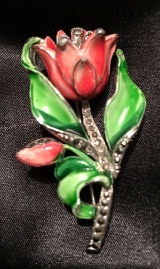 Vtg Lily Tulip Enamel Marcaste Brooch Flower Art Deco Pin Antique Floral Peony