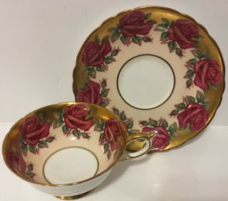 Vintage Paragon Red Cabbage Roses Bone China Tea Cup & Saucer 2 4