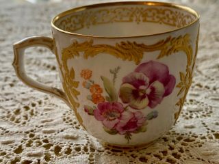 VINTAGE KPM Berlin Neuzierat Dresden Floral & Raised Gold Cup & Saucer GORGEOUS 7