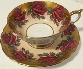 Vintage Paragon Red Cabbage Roses Bone China Tea Cup & Saucer 1