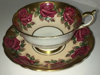 Vintage Paragon Red Cabbage Roses Bone China Tea Cup & Saucer 1 2