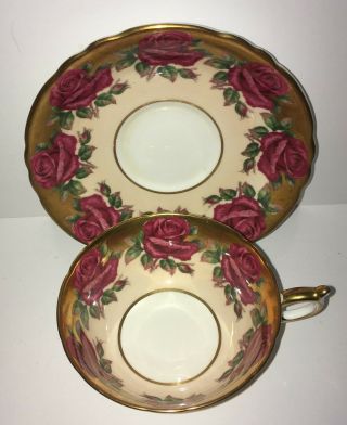 Vintage Paragon Red Cabbage Roses Bone China Tea Cup & Saucer 1 4