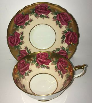 Vintage Paragon Red Cabbage Roses Bone China Tea Cup & Saucer 1 5