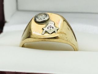 Antique 14k Yellow Gold 0.  60ct Old Mine European VS Diamond Masonic Ring Sz 10 3