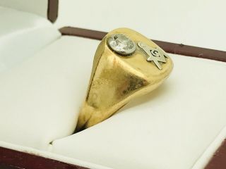 Antique 14k Yellow Gold 0.  60ct Old Mine European VS Diamond Masonic Ring Sz 10 4