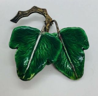 Chinese Antique Sterling Silver Green Enamel Leaf Vine Branch Chatelaine Clip