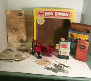 Rare Vintage Cox Red Barron Gas Airplane Box & Papers