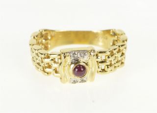 14k Ruby Diamond Accent Ornate Bar Chain Ring Size 8.  75 Yellow Gold 36