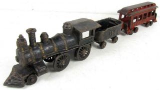 Ideal Antique Cast Iron Train Loco 3 Piece Set Red Car
