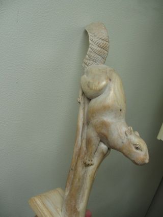 Handmade Wood Carving Of Squirrel On Branch,  11.  5 " On Wood Mount By John Sinn