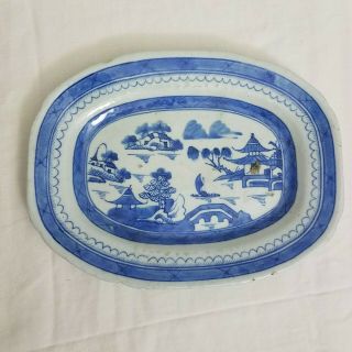 Antique Canton Blue & White Chinese Export 10 " Platter
