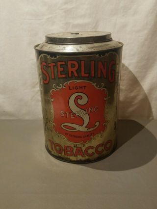 Vintage Sterling Light Fine Cut Store Bin Tobacco Tin Advertising Round Top