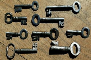 9 X Old Georgian Victorian Antique Vintage Chest Trunk Pipe Keys