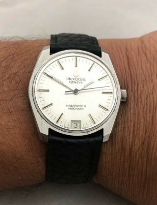 Rare Universal Geneve Polerouter Iii Vintage Mens Ss Automatic Wristwatch