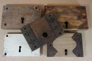 Antique 4 Wooden Cased Locks And One Lock Case No Keys Or Keeps