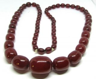 Vintage Red Cherry Amber Bakelite Graduated Bead Necklace Art Deco 28.  Inches