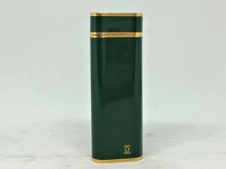Auth Vintage Cartier Green Enamel K18 Gold - Plated Trim Oval Lighter Green