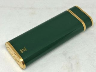 Auth Vintage CARTIER Green Enamel K18 Gold - Plated Trim Oval Lighter Green 3