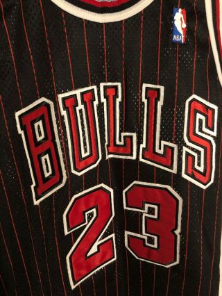 Michael Jordan Black Chicago Bulls Champion Authentic Jersey 48 XL Pinstripe VTG 4