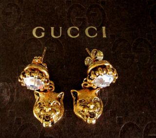 Gucci Crystal Cat Head Earrings