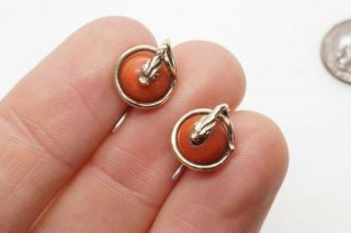 Antique Victorian Natural Coral Orb & 9k Gold Coiled Snake Earrings N/res
