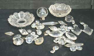 A Quantity Of Chandelier Parts - Bobeche - Drops Etc.