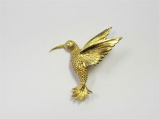 14k Solid Gold & Diamond Hummingbird Brooch Exquisitely Detailed 9.  4 Grams