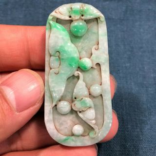 A Grade Old Collectible Chinese Natural Jadeite Jade Handwork Bat & Ruyi Pendant