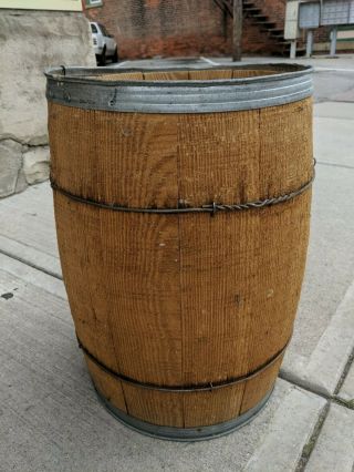 Vintage 18 " X13 " Primitive Wood Nail Keg Crate Barrel Rustic Farm General Store