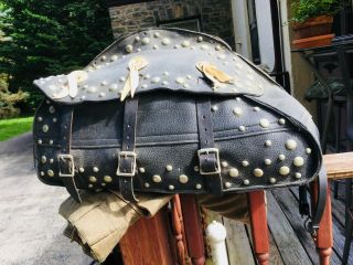 Vintage Leather Studded Saddle Bags.  Buco? Harley - Davidson? Indian? Fresh out 11