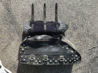 Vintage Leather Studded Saddle Bags.  Buco? Harley - Davidson? Indian? Fresh out 3