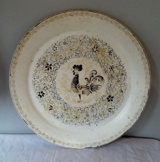 Vintage Pa Dutch Folk Art Toleware Tray Rooster 19 " Serving Platter Decoration